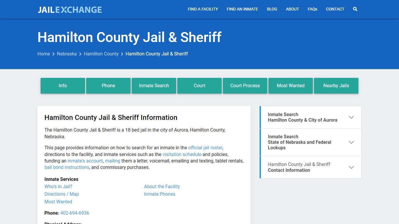 Hamilton County Jail & Sheriff, NE Inmate Search, Information